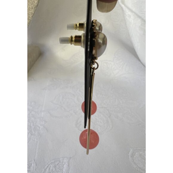 Laundry by Shelli Segal Orange Bead Pearl Goldtone Oval Hoops Dangle Drop NEW - Picture 8 of 10